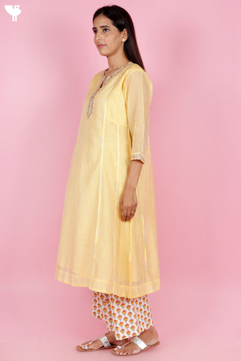 Chanderi Silk Kurta Set With Block Print